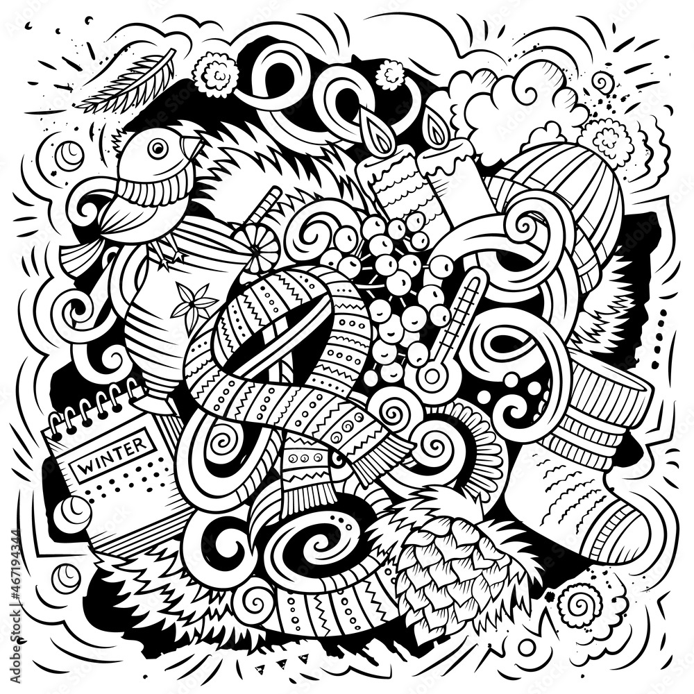 Obraz premium Cartoon vector doodles Winter illustration