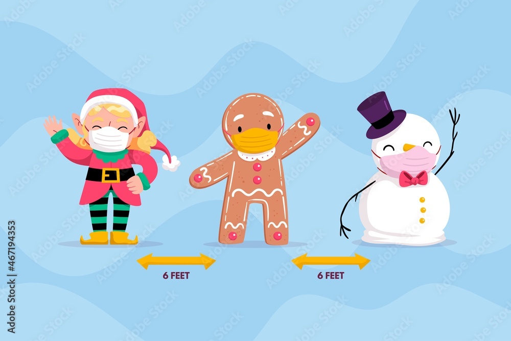 christmas characters social distancing vector design illustration