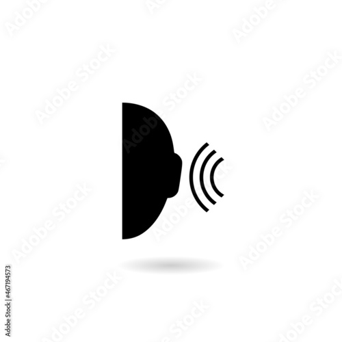 Ear listen sound signal icon with shadow isolated on white background