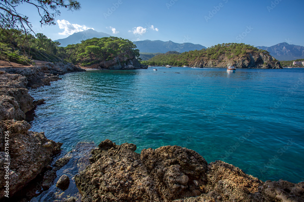 Travel in Turkey along the Lycian trail along the sea to the ancient city of Phaselis.  The indescribable beauty of the small bays of the Mediterranean Sea.