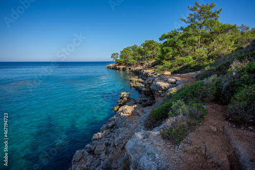 Travel in Turkey along the Lycian trail along the sea to the ancient city of Phaselis.  The indescribable beauty of the small bays of the Mediterranean Sea.