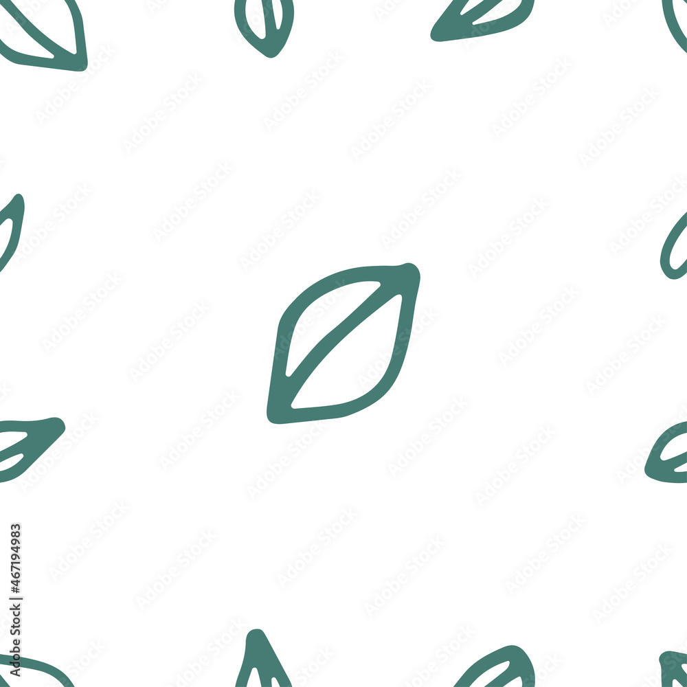 A simple cute vector pattern in the form of cartoon contours of green leaves on a white background. Funny abstract leaves are suitable for various prints, backgrounds, textiles and fabrics A simple cute vector pattern in the form of cartoon contours of green leaves on a white background. Funny abstract leaves are suitable for various prints, backgrounds, textiles and fabrics