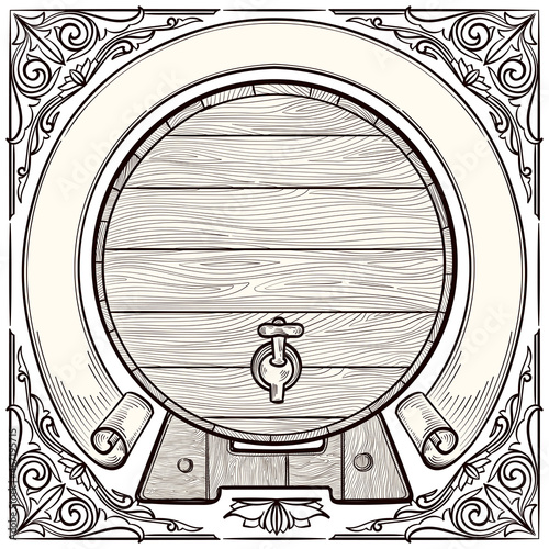 Wooden barrel retro decorative monochrome blank emblem