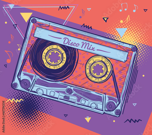 Disco mix - colorful musical audio cassette design