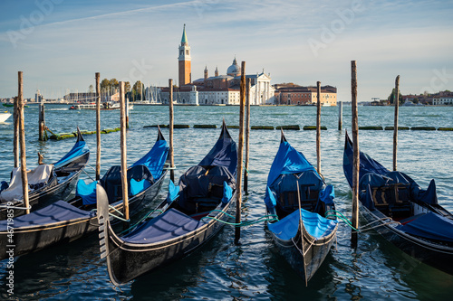 Gondolas in Venice on a sunny day in autumn