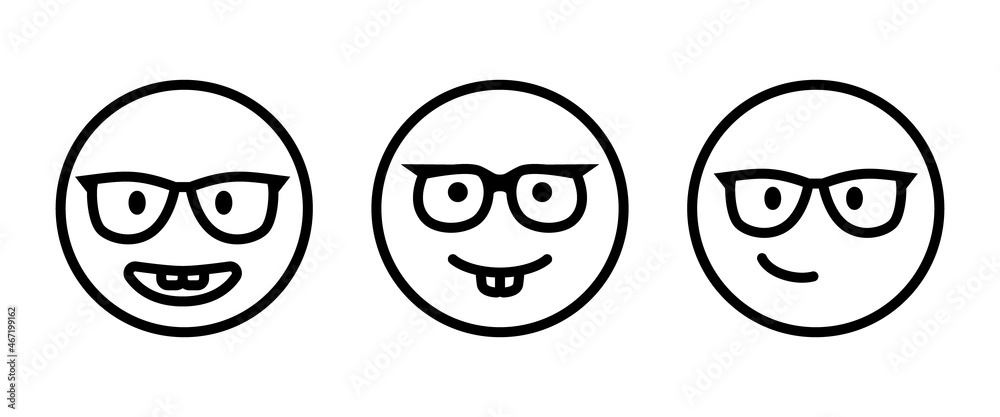 Nerd face emoji icon- clever emoticon with glasses- often used to express or demonstrate someone is being nerdy, or exceptionally technical, or simply someone wearing eyeglasses Nerd face emoji icon- clever emoticon with glasses- often used to express or demonstrate someone is being nerdy, or exceptionally technical, or simply someone wearing eyeglasses