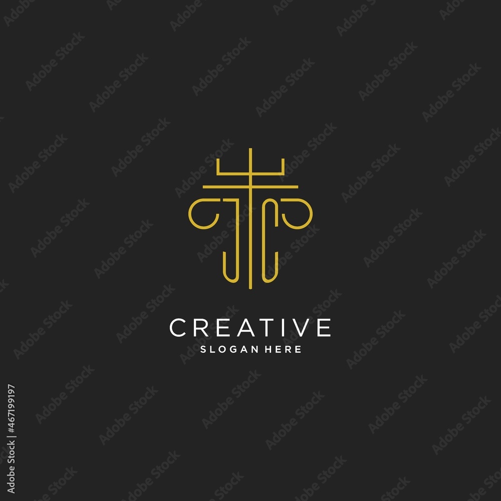 JC initial with monoline pillar logo style, luxury monogram logo design ...