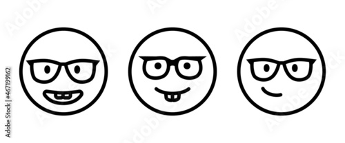 Nerd face emoji icon- clever emoticon with glasses- often used to express or demonstrate someone is being nerdy, or exceptionally technical, or simply someone wearing eyeglasses