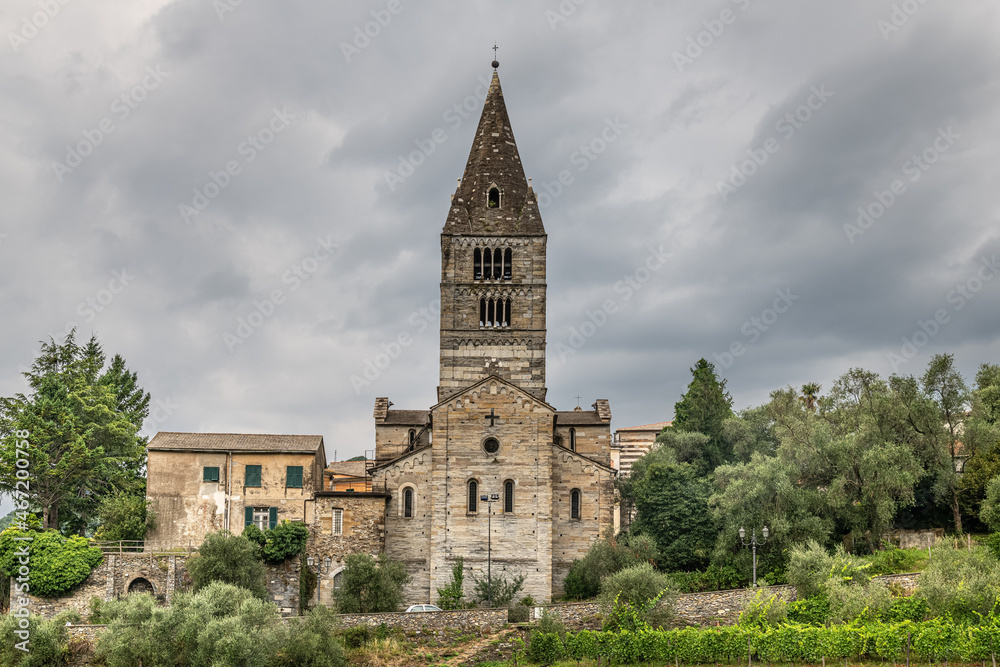 Basilica of San Salvatore dei Fieschi in Cogorno, Lavagna, Genoa, Liguria, Italy.