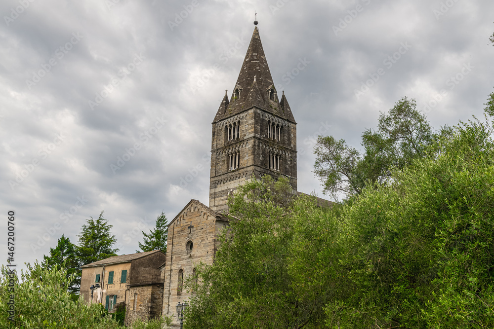 Basilica of San Salvatore dei Fieschi in Cogorno, Lavagna, Genoa, Liguria, Italy.