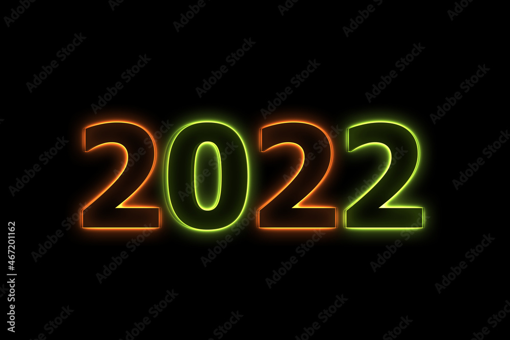 3D illustration New Year concept 2022 design with text color neon. 3D illustration New Year concept 2022 design with text color neon.