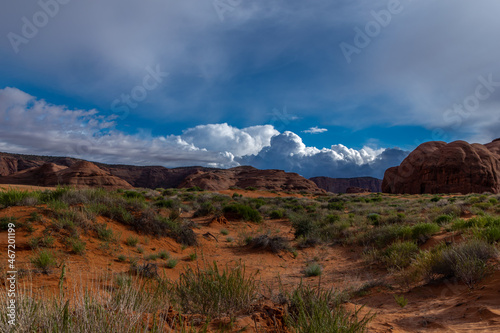 Tranquil southwest scene with large stone formations in Monument Valley