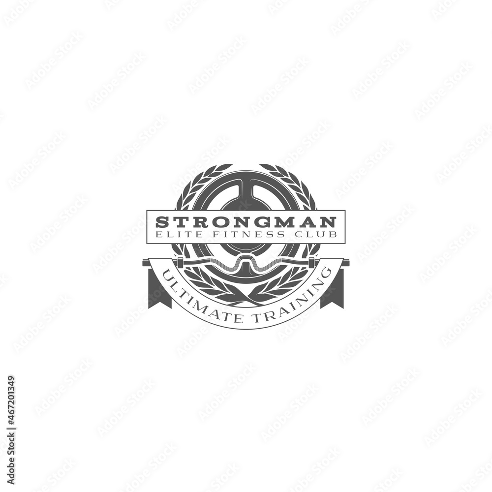 logo athletic club for bodybuilding, powerlifting, weightlifting, crossfit and fitness training. Barbell club logo vintage design isolated on background. Emblem for gym and heavy training of strongman logo athletic club for bodybuilding, powerlifting, weightlifting, crossfit and fitness training. Barbell club logo vintage design isolated on background. Emblem for gym and heavy training of strongman