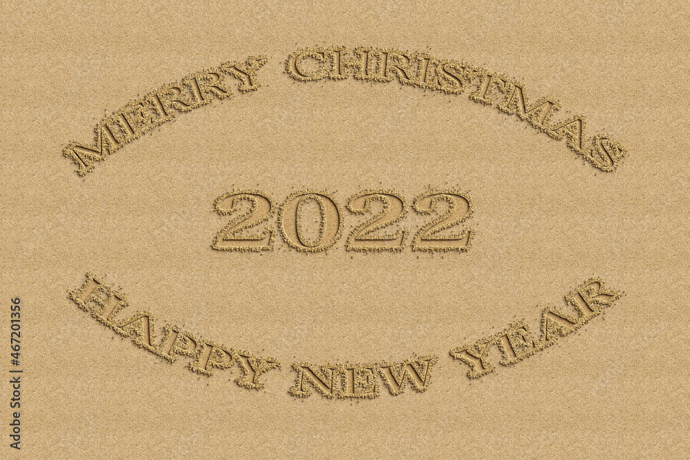 3D illustration New Year concept 2022 design with text sand design. Cover of business diary for 2022 with wishes. Brochure design template, card, banner. On sand background. 3D illustration New Year concept 2022 design with text sand design. Cover of business diary for 2022 with wishes. Brochure design template, card, banner. On sand background.