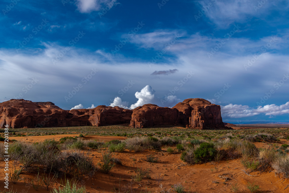 Tranquil southwest scene with large stone formations in Monument Valley