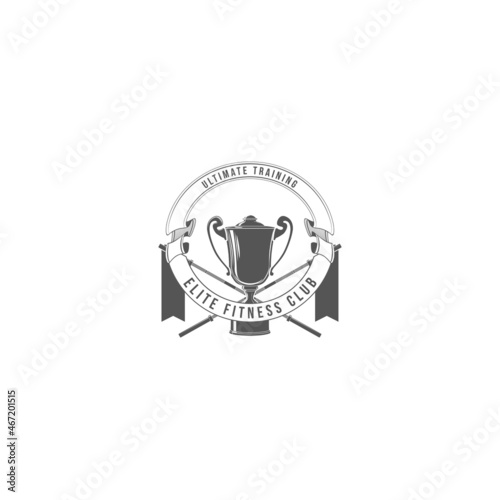 logo athletic club for bodybuilding, powerlifting, weightlifting, crossfit and fitness training. Barbell club logo vintage design isolated on background. Emblem for gym and heavy training of strongman
