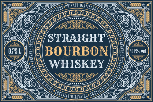 Photo Bourbon Whiskey - ornate vintage decorative label