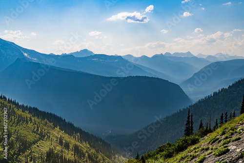 Hazy Mountain Peaks in Glacier National Park