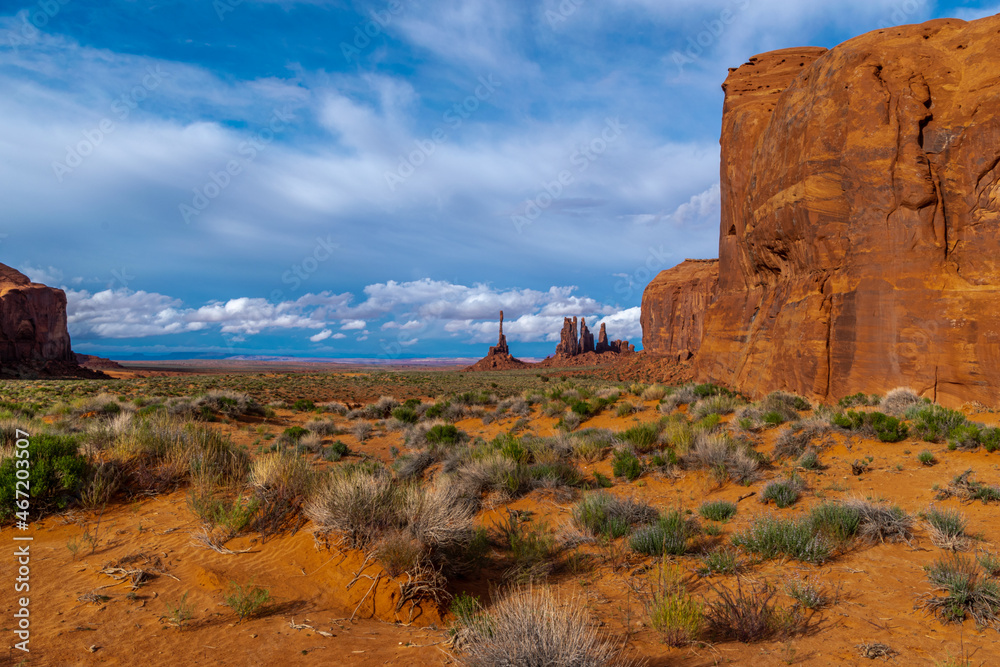 Tranquil southwest scene with large stone formations in Monument Valley