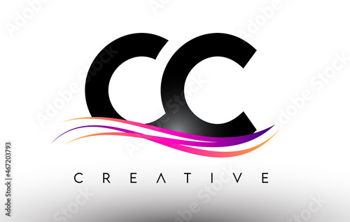 CC Logo Letter Design Icon. CC Letters with Colorful Creative Swoosh Lines