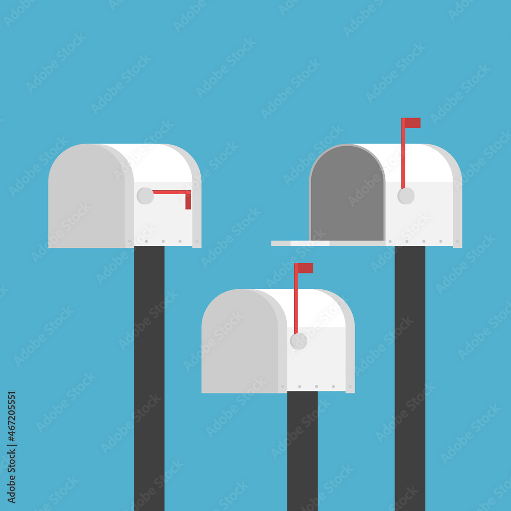 Mailbox closed and open set. Mail, delivery, congratulation, holiday, New Year and Christmas concept. Flat design. Vector illustration. EPS 8, no gradients, no transparency