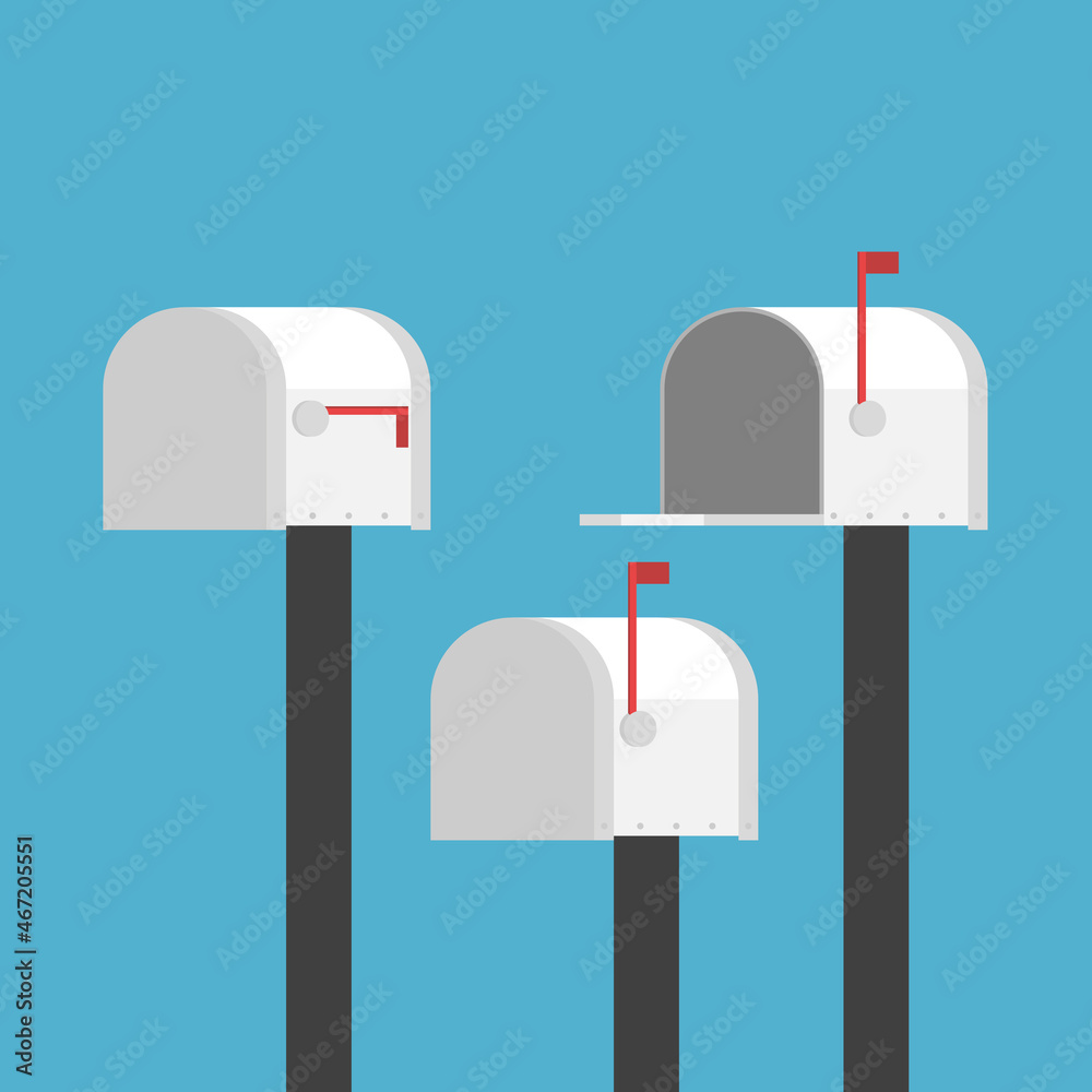 Mailbox closed and open set. Mail, delivery, congratulation, holiday, New Year and Christmas concept. Flat design. Vector illustration. EPS 8, no gradients, no transparency Mailbox closed and open set. Mail, delivery, congratulation, holiday, New Year and Christmas concept. Flat design. Vector illustration. EPS 8, no gradients, no transparency
