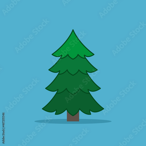 Christmas fir or pine tree empty on blue background. Forest, nature, New Year, winter and celebration concept. Flat design. Vector illustration. EPS 8, no gradients, no transparency