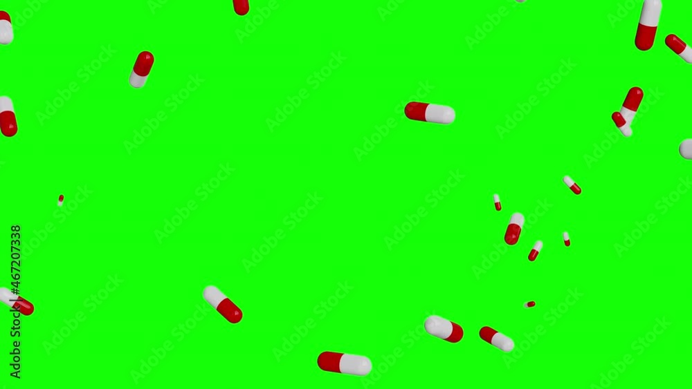 Pills drugs capsules falling in slow motion (green screen + black background + white background + matte luma) Pills drugs capsules falling in slow motion (green screen + black background + white background + matte luma)