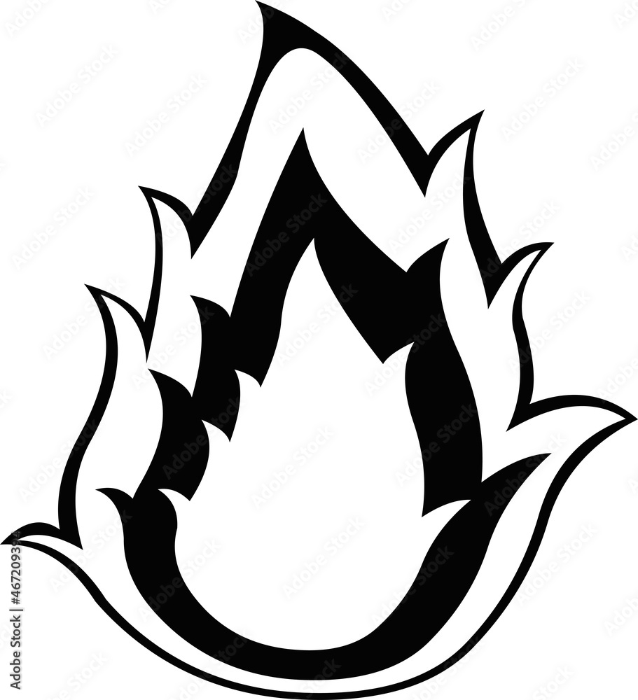Vector illustration of a fire flame, drawn in black and white Stock ...