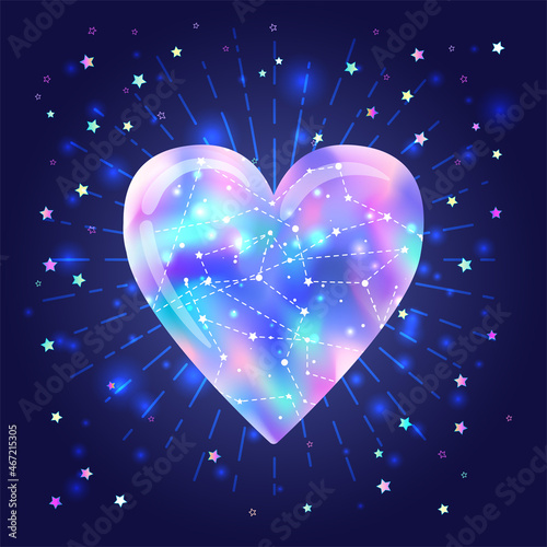 My Galaxy. Vector bright colorful cosmos illustration with hearts. Abstract c...