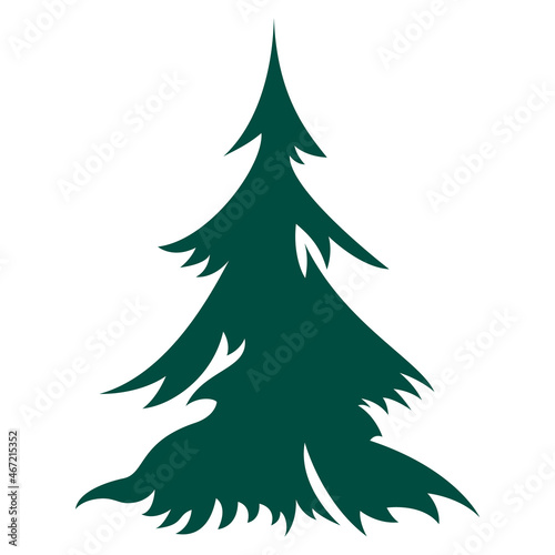 Fantasy Fir Tree isolated on white background. Element of Forest, flat illustration. Cartoon Minimalist Graphic in Retro Style. Can be used for making funny stickers, greeting cards, svg patterns.