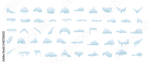 Vector collection of snow piles  drifts  icicles. Elements for decorating snow-covered objects.