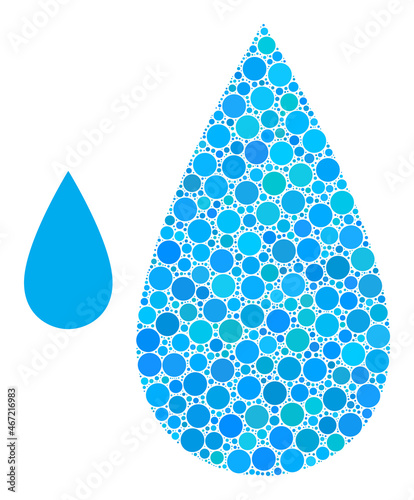 Water drop vector composition of circle dots in various sizes and color shades. Circle dots are organized into water drop vector composition. Abstract vector illustration.