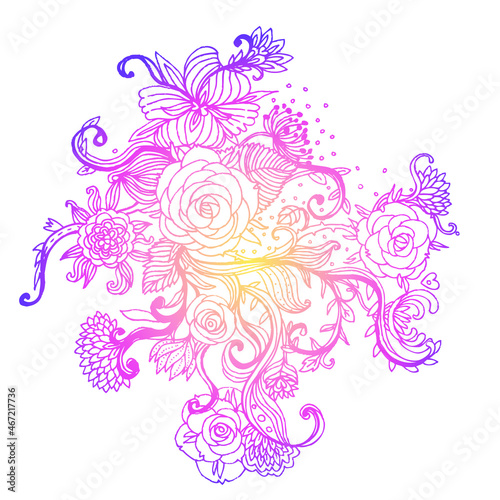 Floral ornate pattern with roses. Vector illustration.