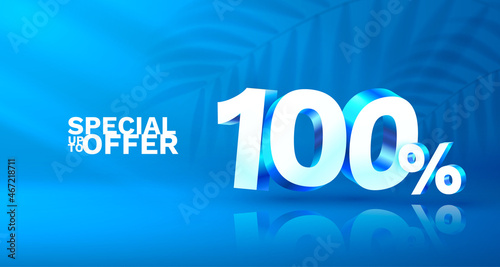 100 Off. Discount creative composition. 3d Golden sale symbol with decorative objects, golden confetti. Sale banner and poster. Vector
