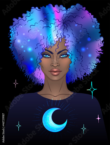 African American pretty girl. Vector Illustration Mysterious black woman with...