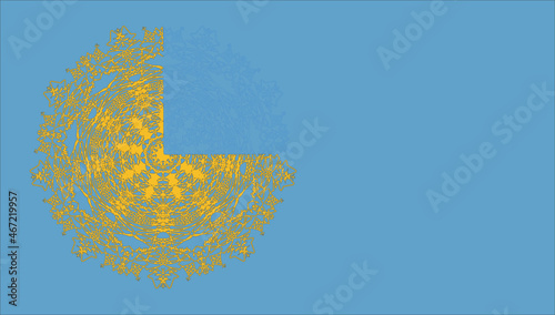 Label with ornament-mandala in colors of Canary Cabin palette, Scandi Retro style with place for copying the text. Vector. Ability to change to any size without loss of quality.