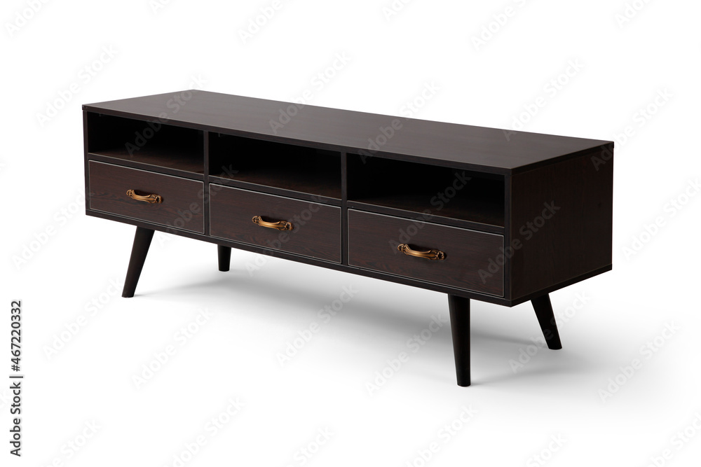 modern TV table wood on white background . corner view modern TV table wood on white background . corner view
