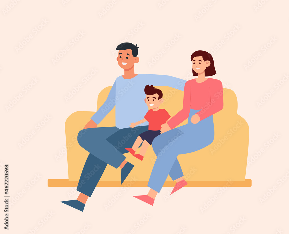 father and mother with children - parenting illustrated design