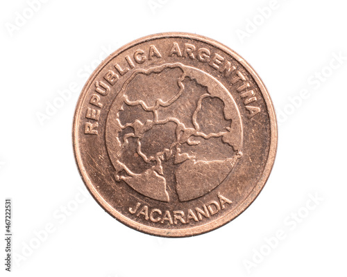 Argentina one peso coin on a white isolated background