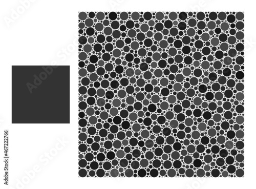 Filled square vector composition of dots in variable sizes and color tones. Dots are composed into filled square vector illustration. Abstract vector illustration.