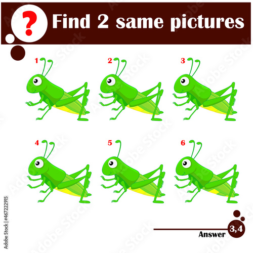 Kids educational games collection. Cute grasshopper