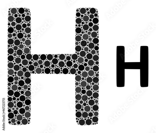 Eta Greek symbol vector mosaic of round dots in different sizes and color tinges. Circle dots are composed into Eta Greek symbol vector mosaic. Abstract vector design concept.