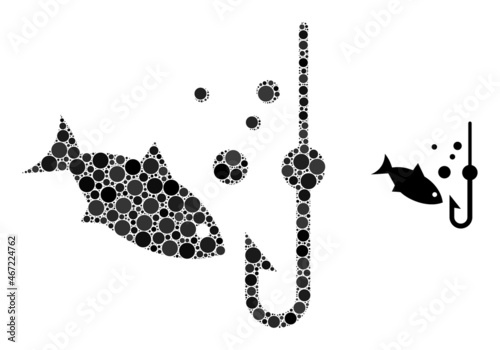 Underwater fishing vector mosaic of small circles in different sizes and color tints. Small circles are combined into underwater fishing vector mosaic. Abstract vector illustration.