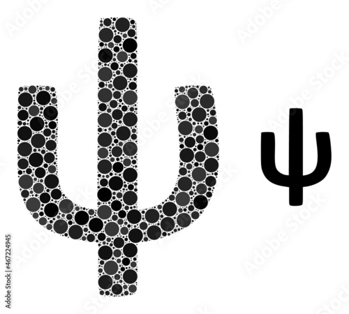 Psi Greek lowercase symbol vector composition of small circles in various sizes and color hues. Small circles are united into Psi Greek lowercase symbol vector illustration.