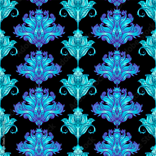 Floral paisley inspired Indian vector colorful ornate seamless pattern. Decor...