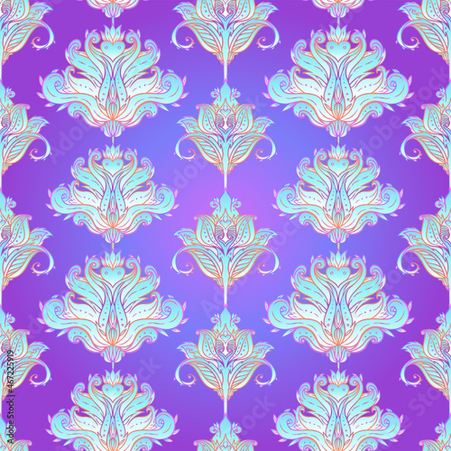 Floral paisley inspired Indian vector colorful ornate seamless pattern. Decor...