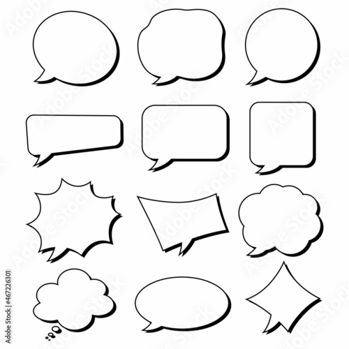 vector black and white speech bubbles, Bubble comic speech set, great design for any purposes. Sticker design. vector illustration