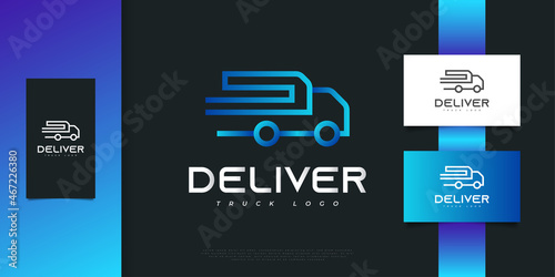 Delivery Truck Logo Design in Modern Linear Style. Truck Logo or Symbol for Business Identity. Transportation or Shipping Company Logo Design