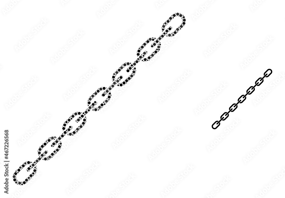 Chain vector collage of dots in various sizes and color tints. Round dots are organized into chain vector illustration. Abstract vector illustration. Chain vector collage of dots in various sizes and color tints. Round dots are organized into chain vector illustration. Abstract vector illustration.